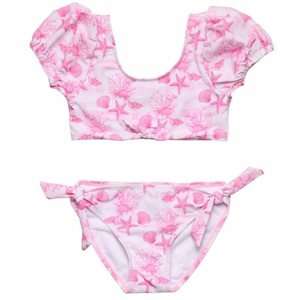 NEW SNAPPER ROCK girl's lagoon puff sleeve bikini in pink